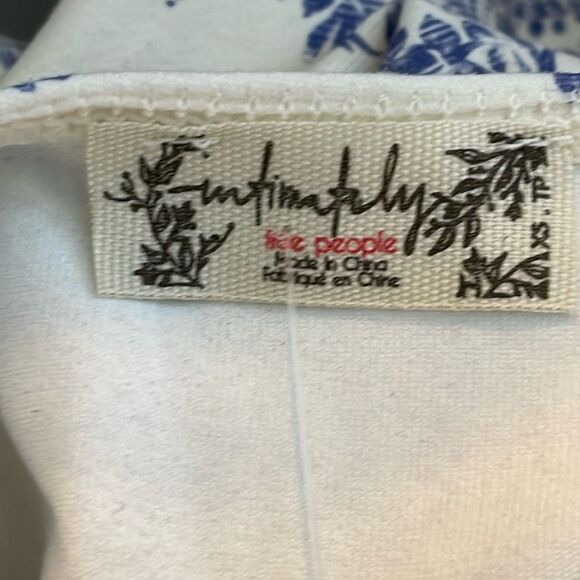 Free People Intimately Prairie Rose Bodysuit Ivory Blue Toile Print Puff Sleeve - Picture 5 of 10